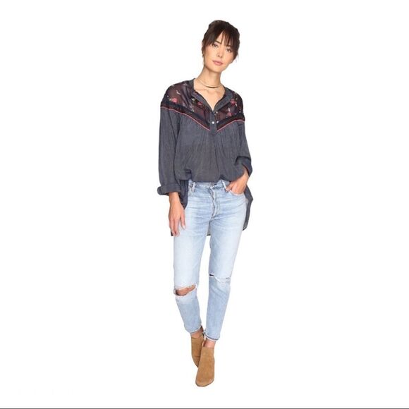 Free People Blue Hearts and Color Tunic Boho Blouse XS - Picture 3 of 11